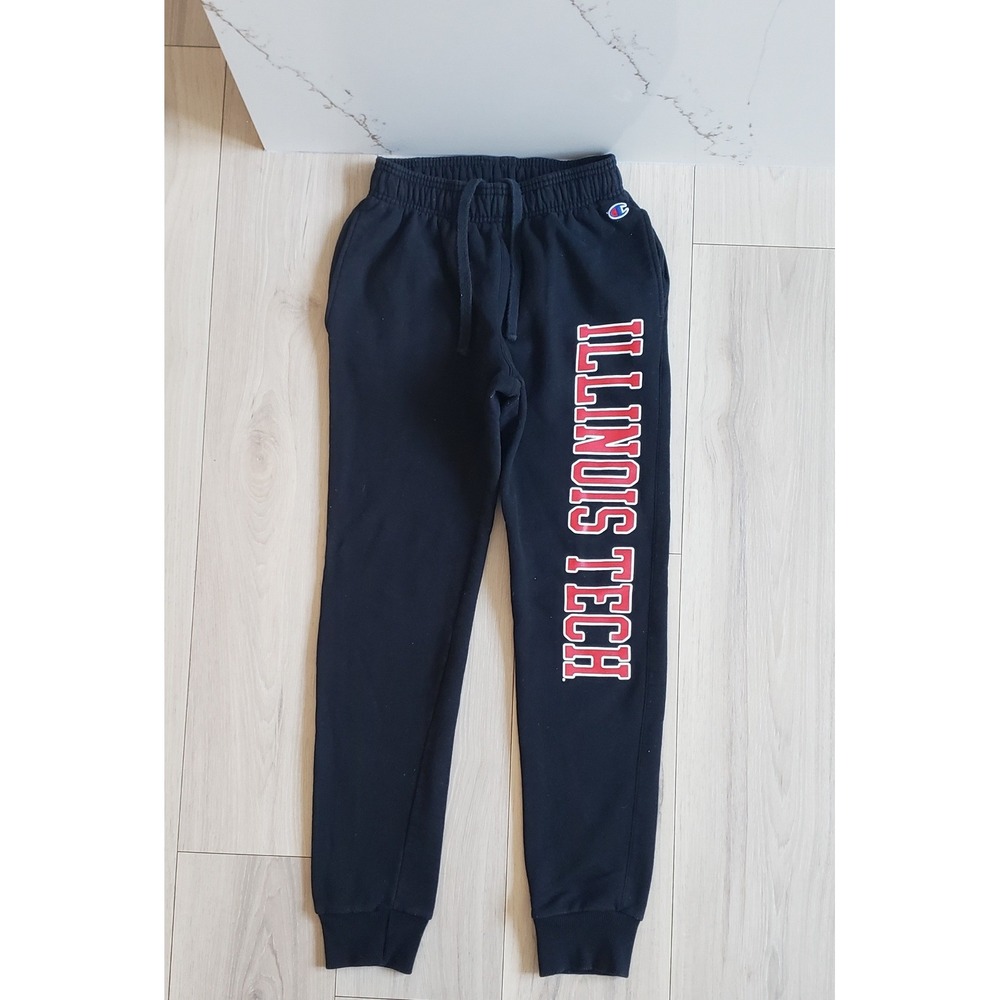 Champion Sweatpants‎ Illinois Tech Mens S Black Fleece Joggers College Logo